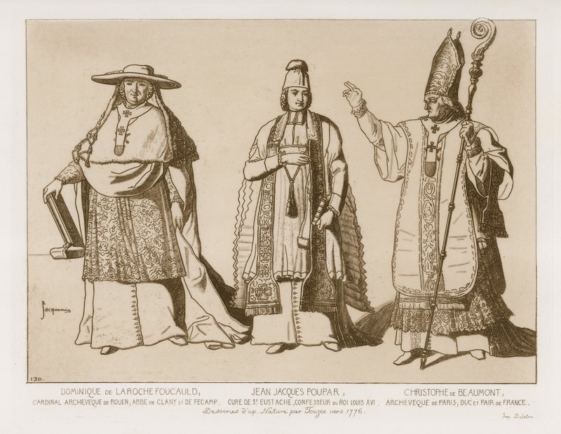 Klerikale Kleidung, Zeichnungen nach Kunstwerk von Touzee, circa 1776 von French School