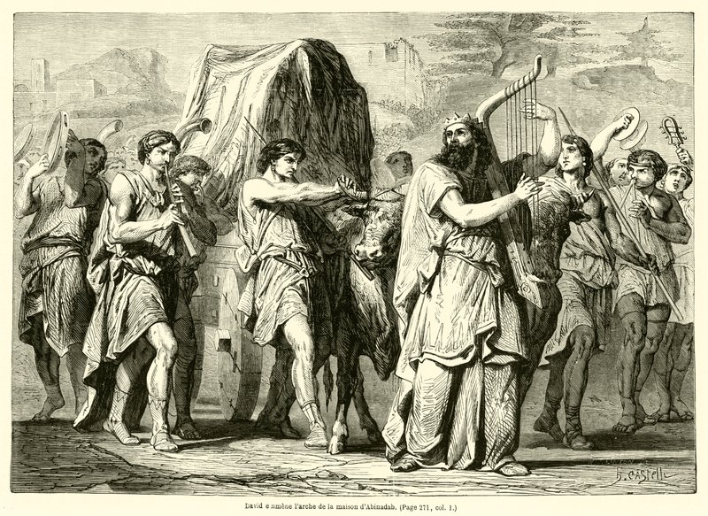 David bringt die Lade aus dem Haus Abinadabs (Gravur) von French School