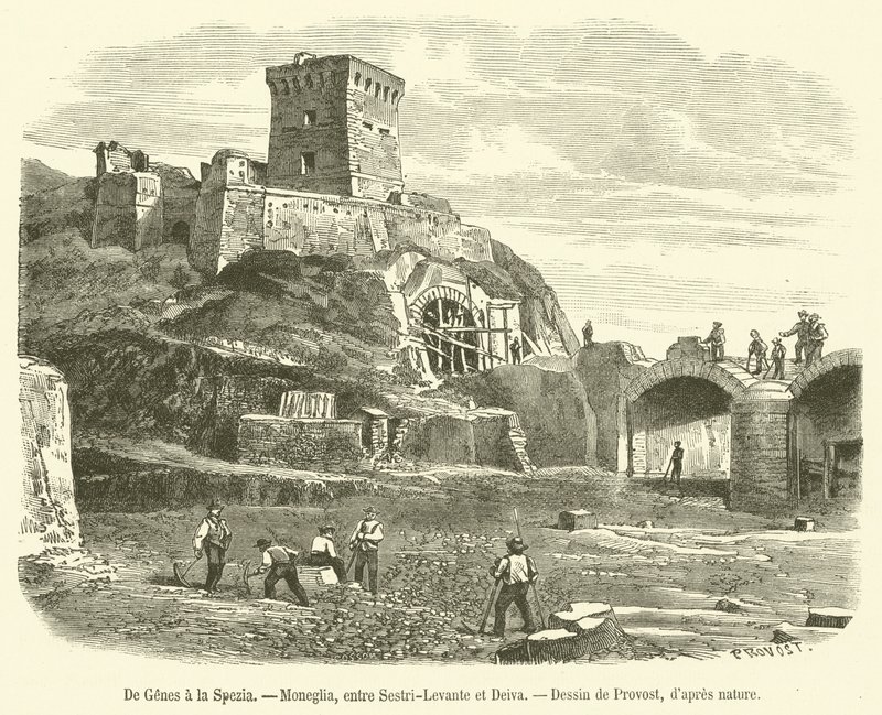 Von Genua nach La Spezia, Moneglia, zwischen Sestri-Levante und Deiva (Stich) von French School