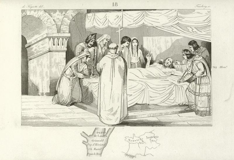 Tod des fränkischen Staatsmannes Pippin von Heristal, 714 von French School