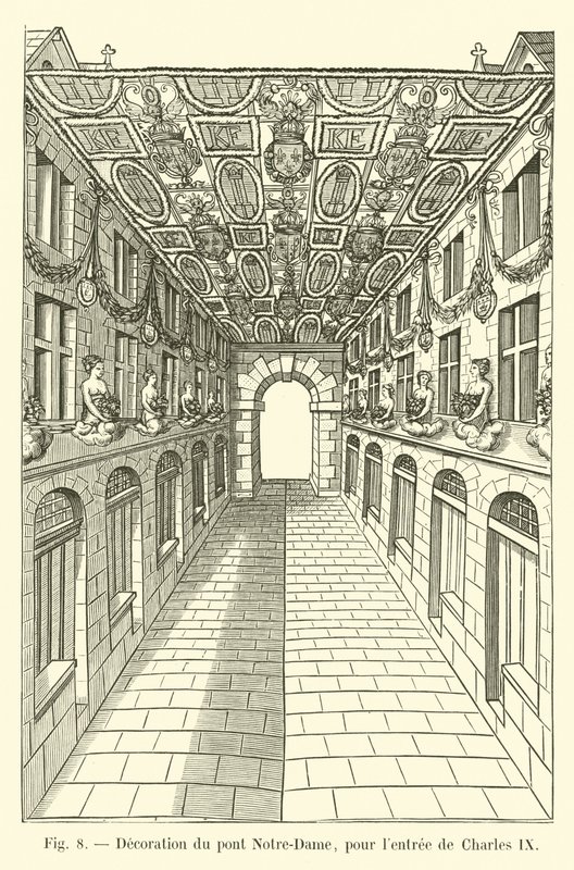 Dekoration der Pont Notre-Dame für den Einzug von Karl IX. von French School