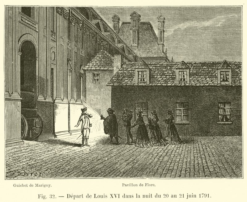 Abreise von Ludwig XVI. in der Nacht vom 20. auf den 21. Juni 1791 von French School