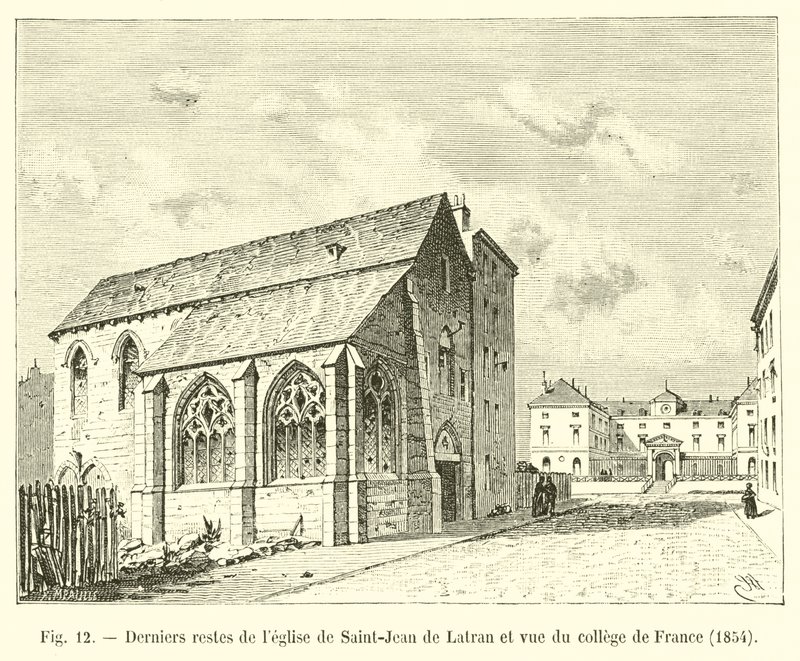 Letzte Überreste der Kirche Saint-Jean de Latran und Ansicht des Collège de France, 1854 von French School