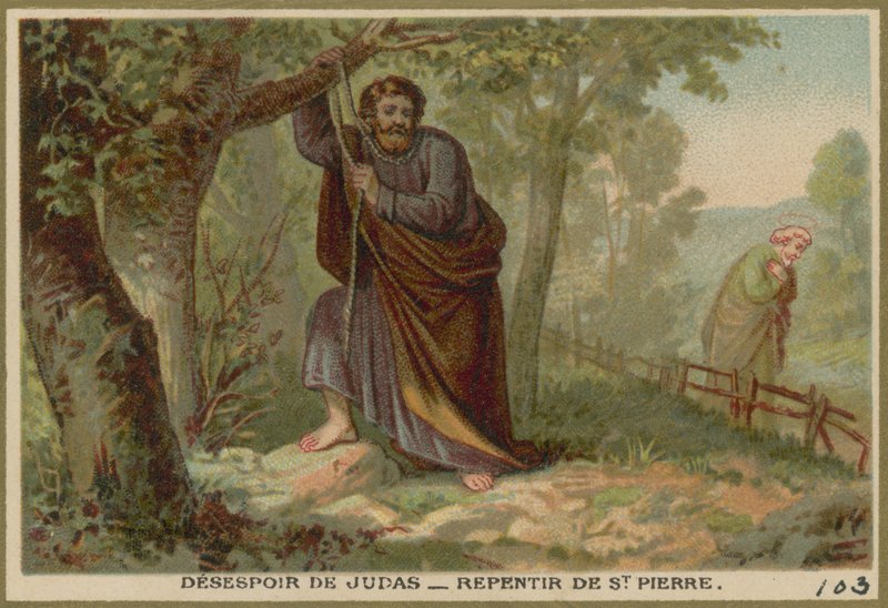 Verzweiflung des Judas - Reue des St. Peter von French School