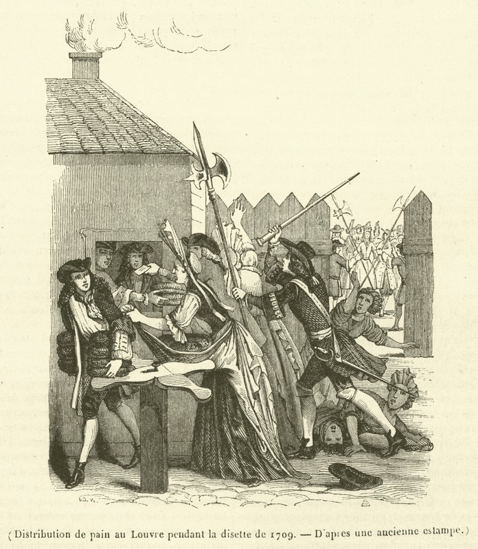 Brotverteilung im Louvre während der Hungersnot von 1709 (Gravur) von French School