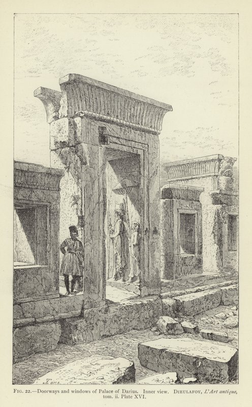 Türen und Fenster des Palastes von Darius, Innere Ansicht von French School