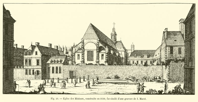 Kirche der Minimes, erbaut 1610 (Faksimile einer Gravur von I. Marot) von French School
