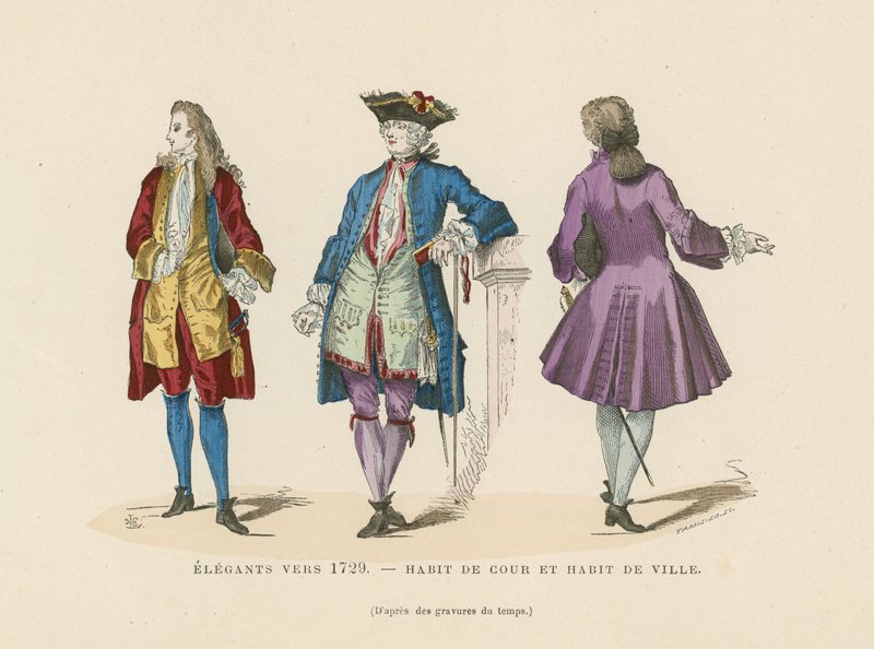 Elegante französische Herrenmode, um 1729 von French School