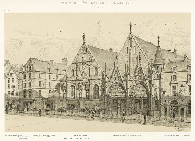 Eingang des Hotel-Dieu, Rue du Marche Palu, 1590 von French School