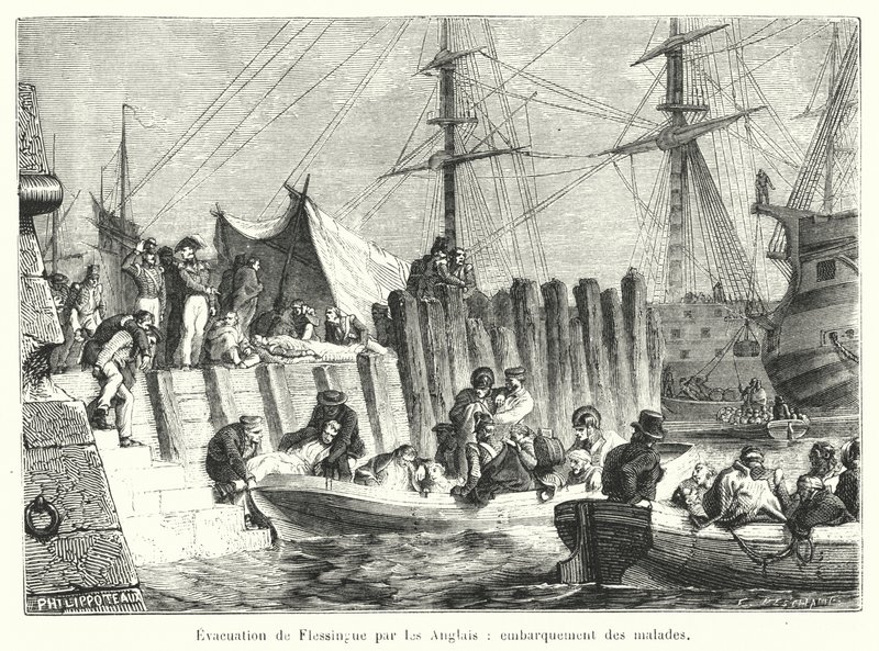Evakuierung von Flessingue durch die Engländer, Einschiffung der Kranken von French School