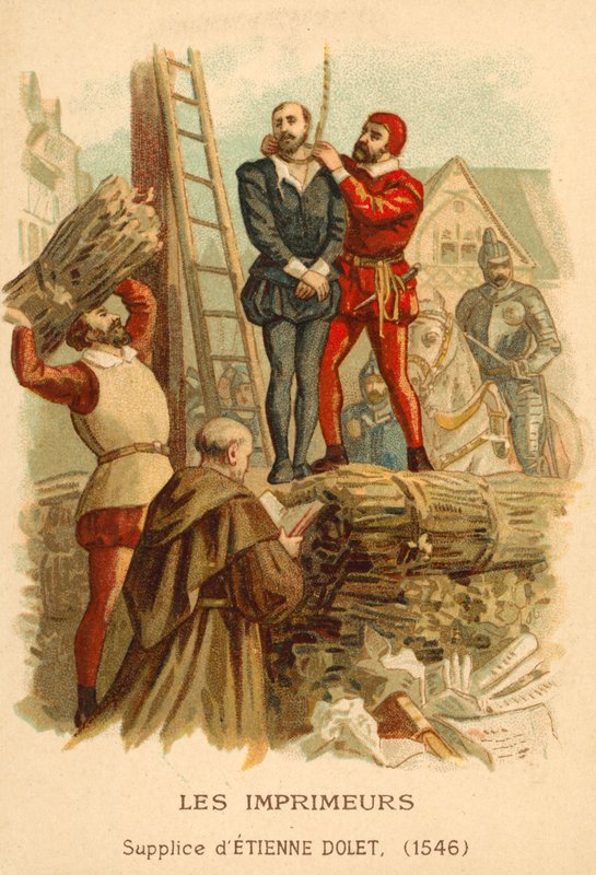 Hinrichtung von Etienne Dolet, französischer Gelehrter, Übersetzer und Drucker, Paris, 1546 von French School
