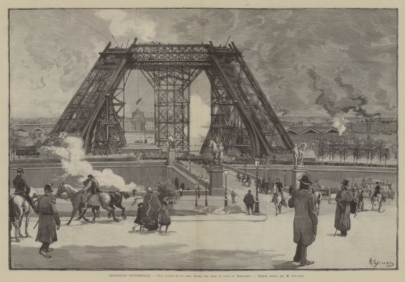 Weltausstellung, aktueller Zustand des Eiffelturms, Blick vom Trocadero-Park von French School