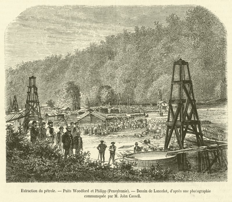 Ölförderung, Woodford- und Philipp-Brunnen, Pennsylvania von French School