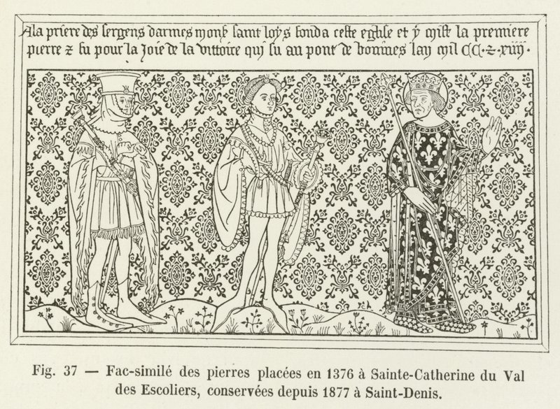 Faksimile der 1376 in Sainte-Catherine du Val des Escoliers platzierten Steine, seit 1877 in Saint-Denis aufbewahrt von French School