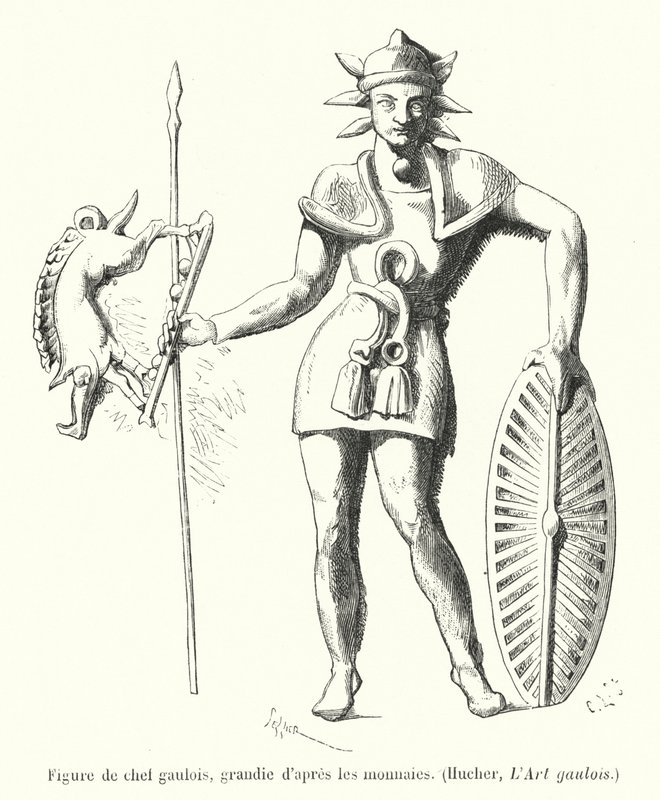 Figur eines gallischen Häuptlings, vergrößert nach den Münzen von French School