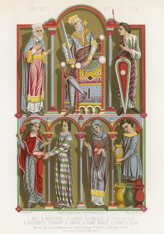 Figuren eines Königs, Ministers, Palastwächters, einer Edelfrau und eines Dieners von French School