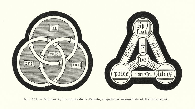 Symbolische Figuren der Dreifaltigkeit, nach Manuskripten und Inkunabeln (Gravur) von French School