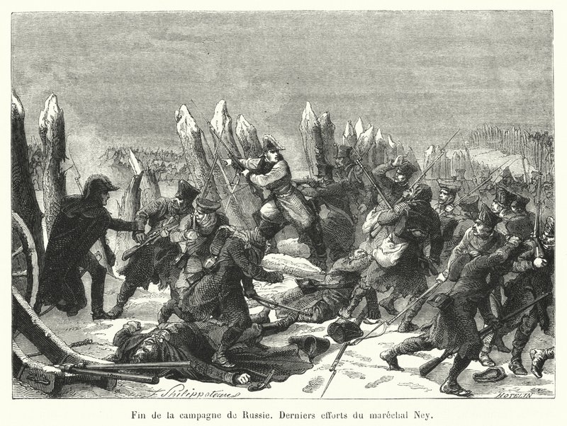 Ende des Russlandfeldzugs, letzte Anstrengungen von Marschall Ney (Gravur) von French School
