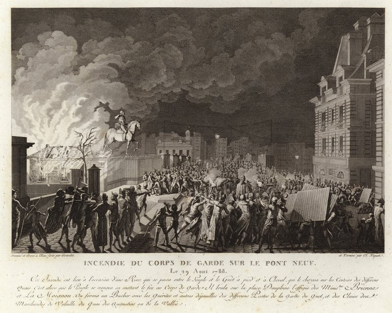 Brand am Corps du Garde auf der Pont Neuf in Paris von French School