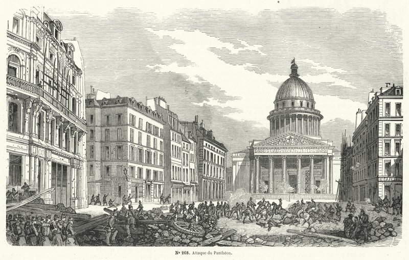 Französische Truppen greifen Aufständische an, die das Pantheon besetzen, Paris, 24. Juni 1848 von French School