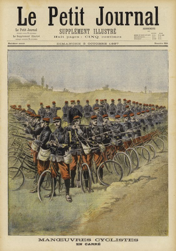 Französische Fahrradtruppen bei Manövern von French School