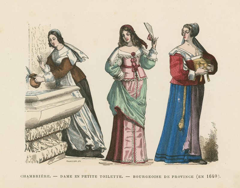 Französische Damenkostüme, 17. Jahrhundert von French School