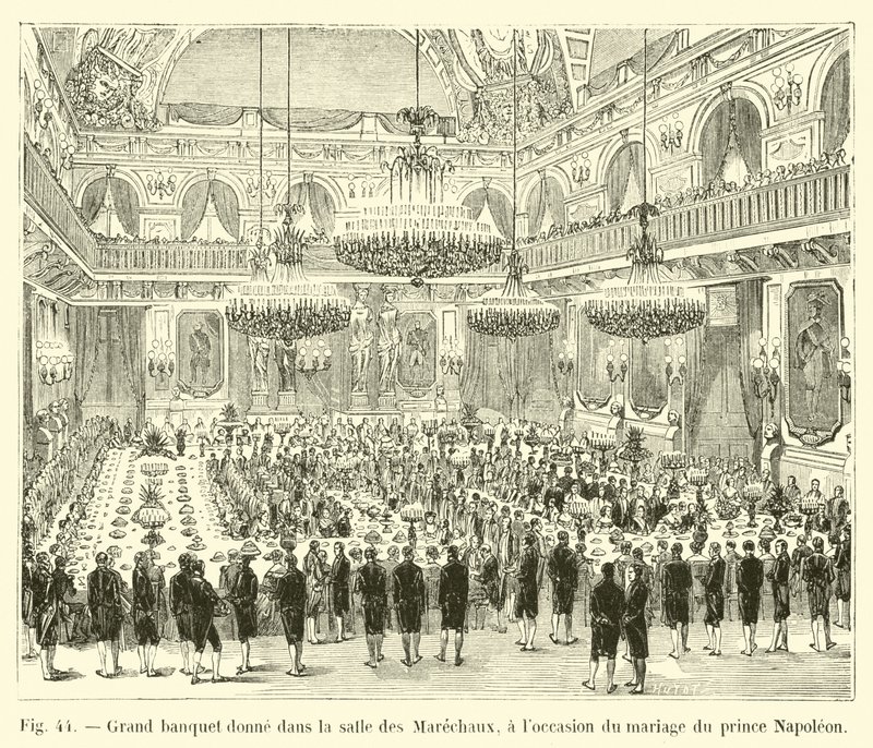 Großes Bankett im Saal der Marschälle anlässlich der Hochzeit von Prinz Napoleon von French School