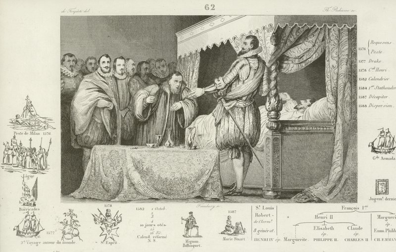 Heinrich III. von Frankreich auf seinem Sterbebett, 1589 von French School