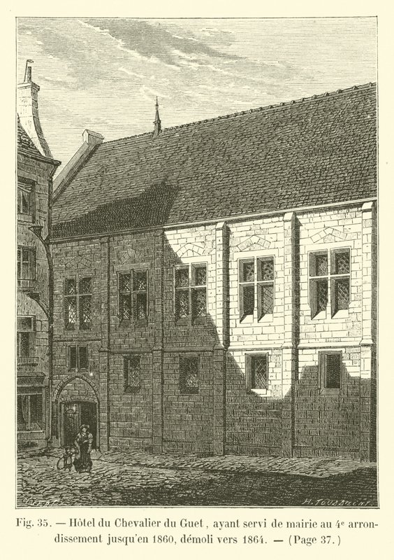 Hotel du Chevalier du Guet, das bis 1860 als Rathaus des 4. Arrondissements diente, abgerissen um 1864 von French School