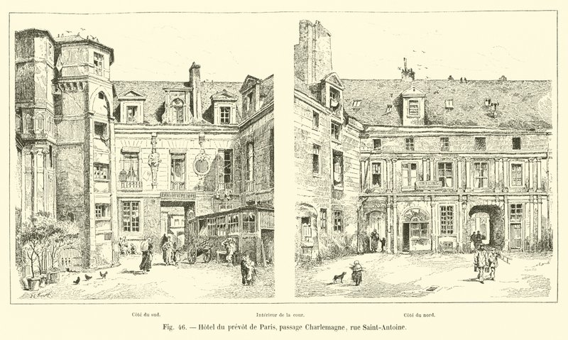 Hotel des Prévôt von Paris, Passage Charlemagne, Rue Saint-Antoine von French School