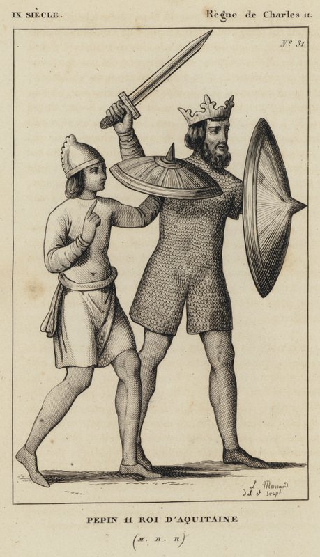 9. Jahrhundert, Herrschaft von Karl II., Pippin II., König von Aquitanien (Gravur) von French School
