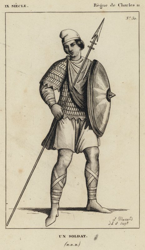 9. Jahrhundert, Herrschaft von Karl II., ein Soldat (Gravur) von French School