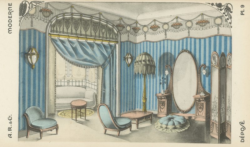 Illustration aus dem Innenarchitektur-Produktkatalog von A R & Cie, Frankreich von French School
