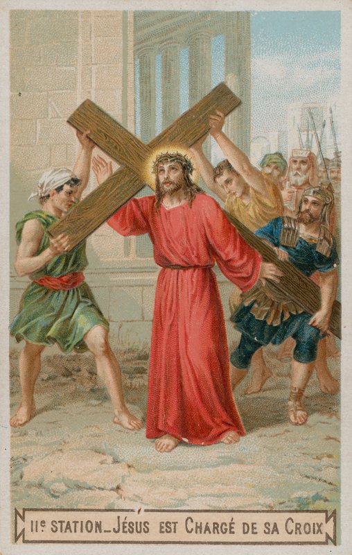 Jesus trägt sein Kreuz. Die zweite Station des Kreuzwegs von French School