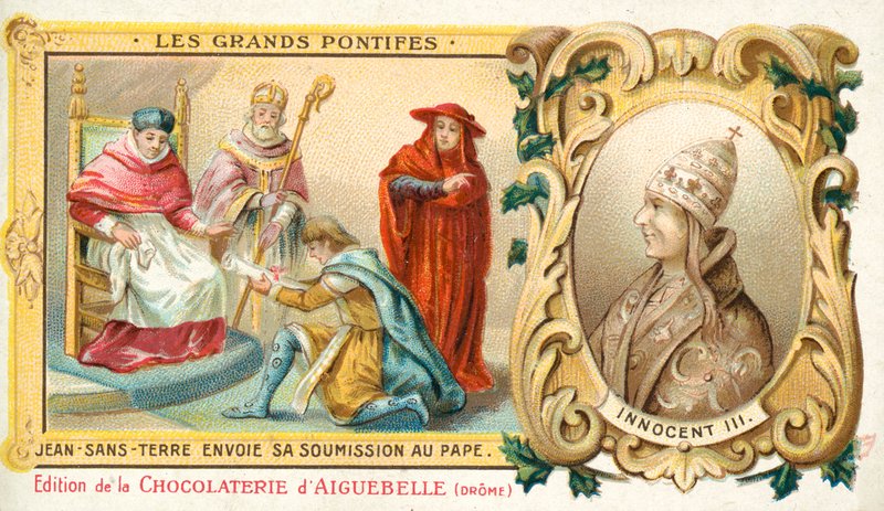 Johann, König von England, sendet seine Unterwerfung an Papst Innozenz III., 1213 von French School