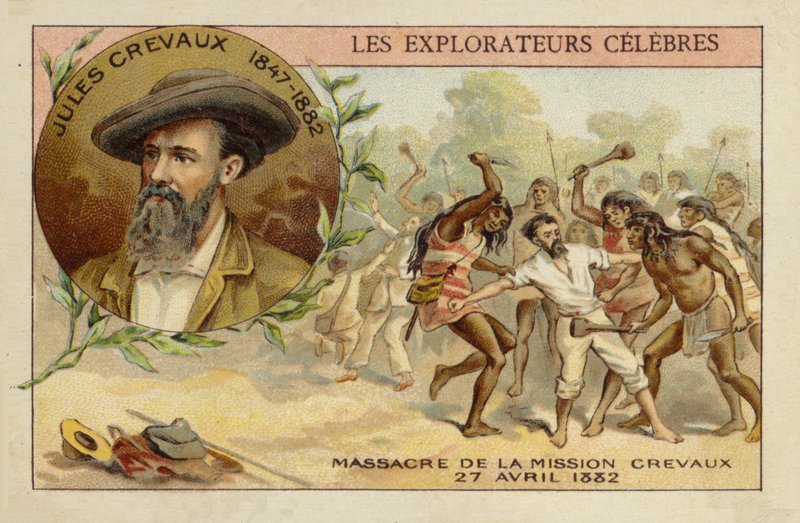Jules Crevaux (1847-1882) am Ufer des Rio Pilcomayo in Argentinien am 27. April 1882 von French School