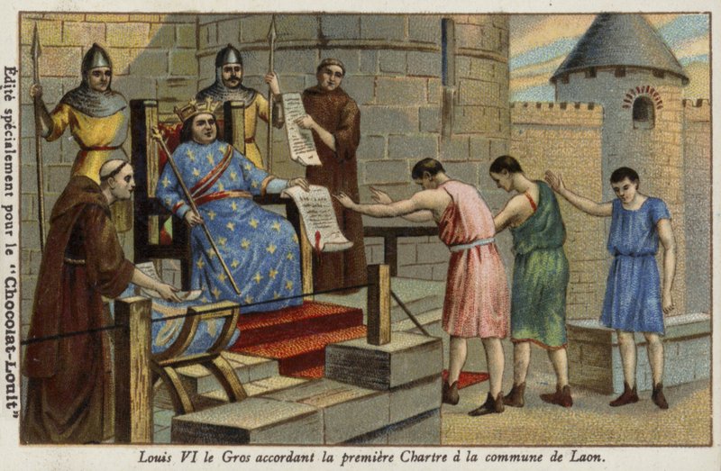 König Ludwig VI. von Frankreich gewährt der Stadt Laon das erste Stadtrecht, 1128 von French School