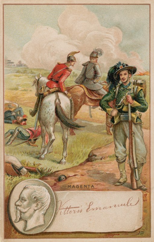 König Viktor Emanuel von Italien und das Schlachtfeld von Magenta von French School
