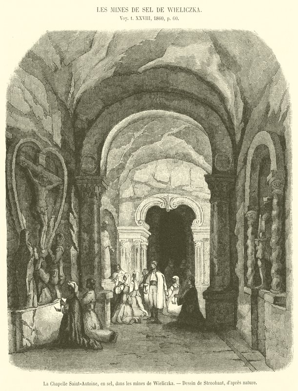 Die St.-Antonius-Kapelle aus Salz in den Minen von Wieliczka (Gravur) von French School