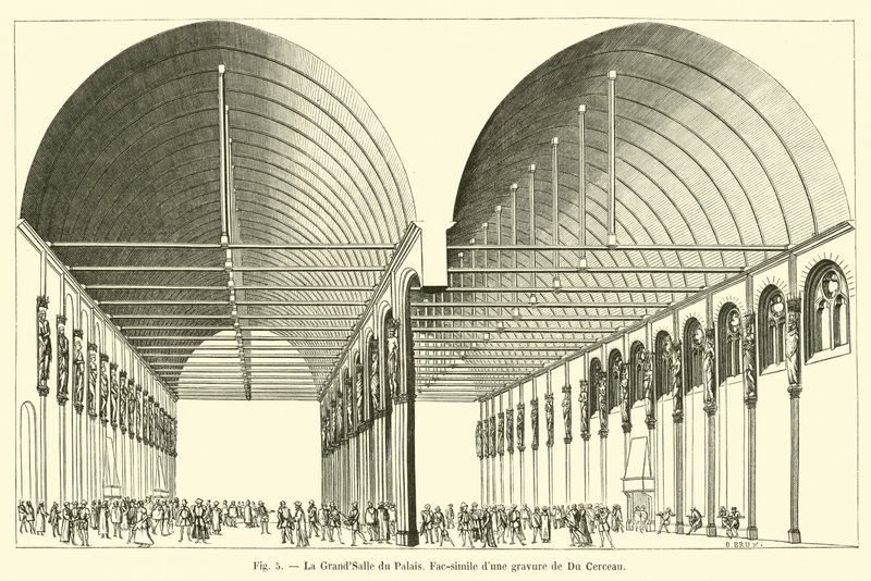 Die Große Halle des Palastes, Faksimile eines Stiches von Du Cerceau von French School