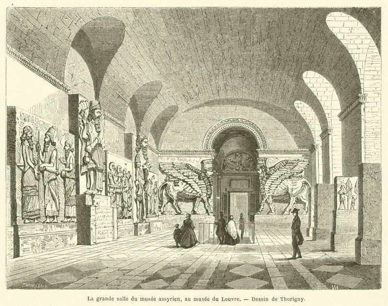 Der große Saal des assyrischen Museums im Louvre von French School