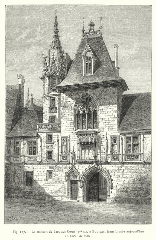 Das Haus von Jacques Coeur, 15. Jahrhundert, in Bourges, heute in ein Rathaus umgewandelt (Gravur) von French School