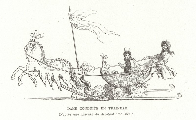 Dame reist mit dem Schlitten, Frankreich, 18. Jahrhundert von French School
