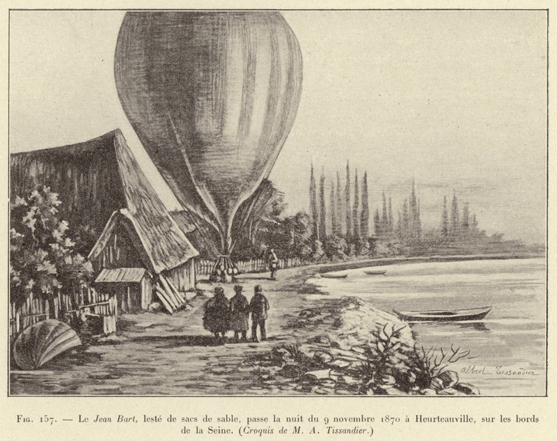 Le Jean Bart, beladen mit Sandsäcken, verbringt die Nacht vom 9. November 1870 in Heurteauville an den Ufern der Seine von French School