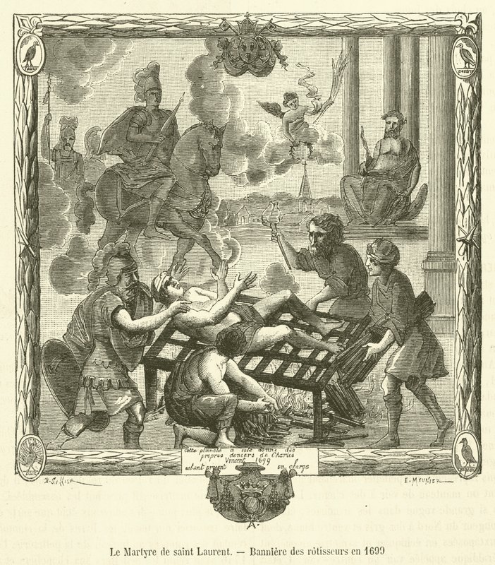 Das Martyrium des heiligen Laurentius, Banner der Bratmeister im Jahr 1699 von French School