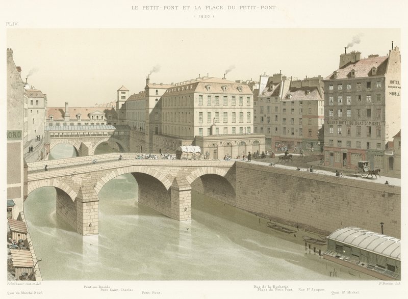 Die Petit-Pont und der Platz der Petit-Pont, 1830 von French School