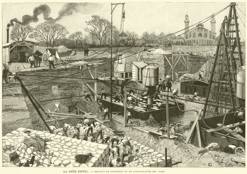 Der Eiffelturm, Fundament- und Konsolidierungsarbeiten der Pfeiler von French School