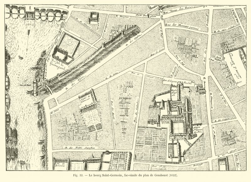 Das Bourg Saint-Germain, Faksimile des Plans von Gomboust, 1652 von French School