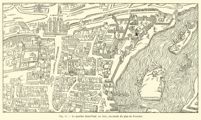 Das Viertel Saint-Paul im Jahr 1552, Faksimile des Plans von Truschet von French School