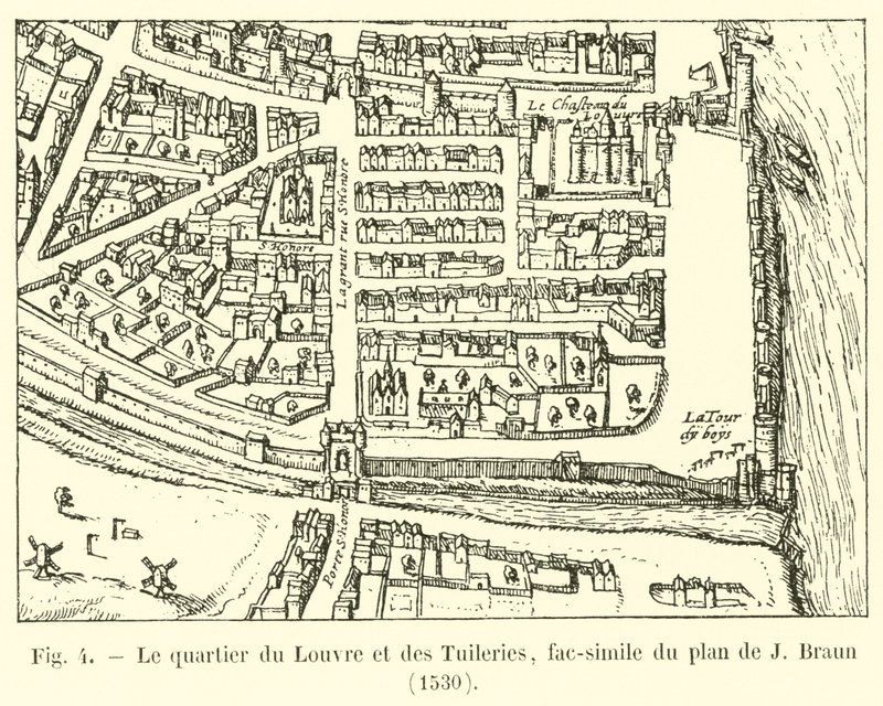 Das Viertel des Louvre und der Tuilerien, Faksimile des Plans von J. Braun, 1530 von French School